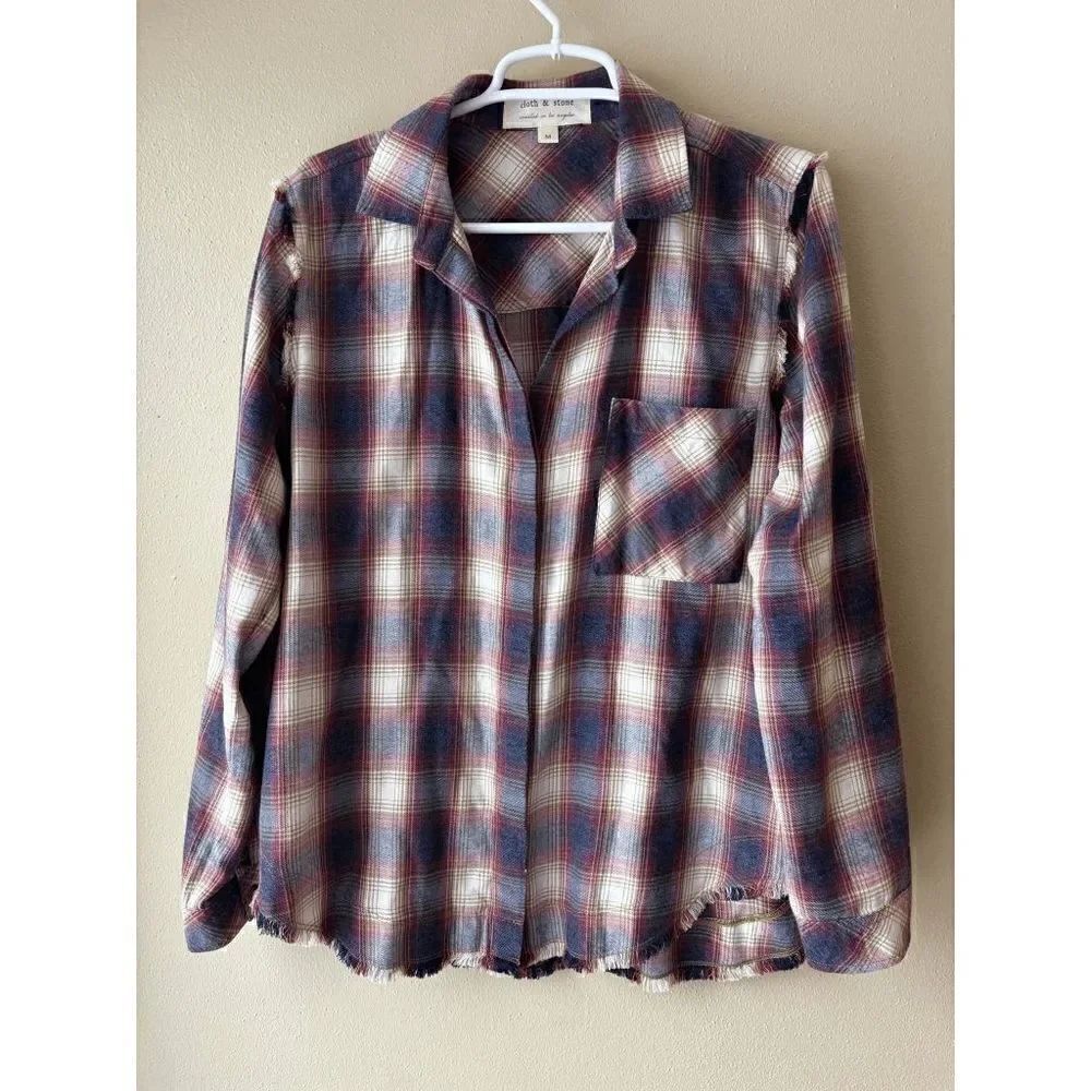 Cloth and Stone Crushed Berry Frayed Plaid Button Down Shirt Women's Size Medium